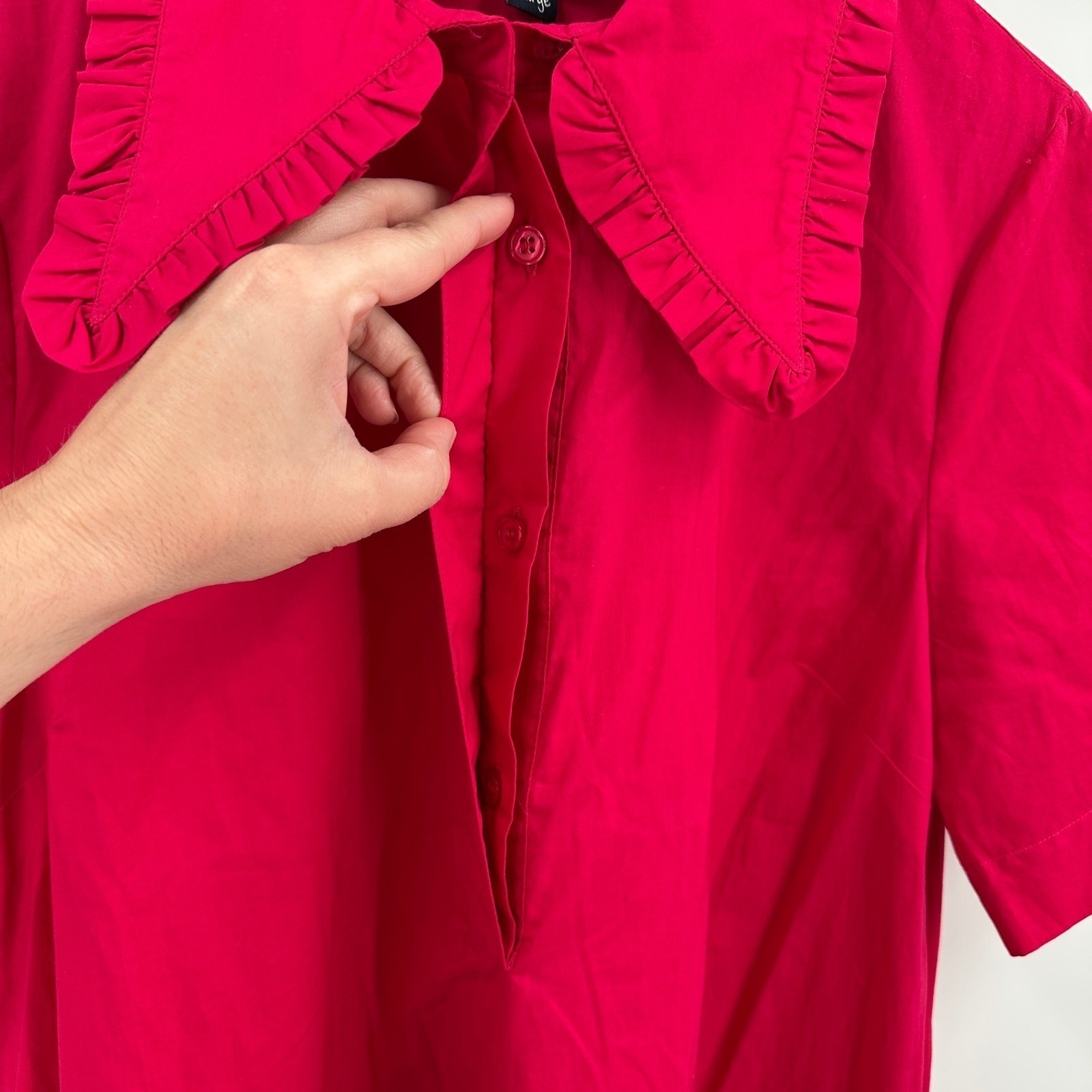 Lesley Evers Harper Magenta Pink Cotton Ruffle Collar Shift Dress Large Nwt Read — image 3 of 8